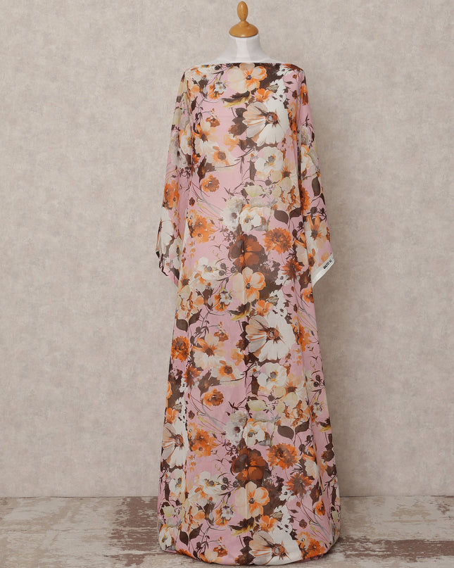 Pink & Brown Floral Traditional Somali Cotton Voile Dirac Fabric, 3.5 Mtrs, Width 140 Cms, Made in Italy-D24718