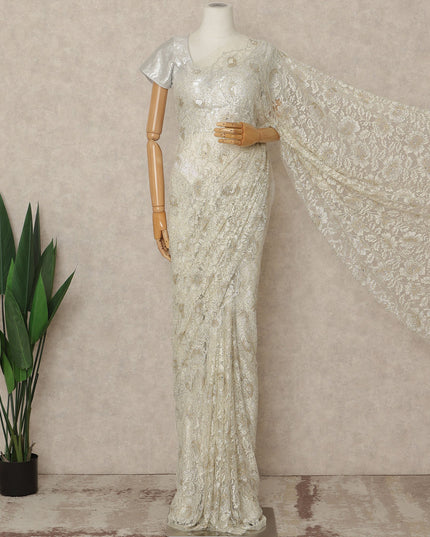 Champagne Gold Premium French Metallic Chantilly Saree Lace With Stonework 5.5 Mtrs 110 Cms Width France-D27777