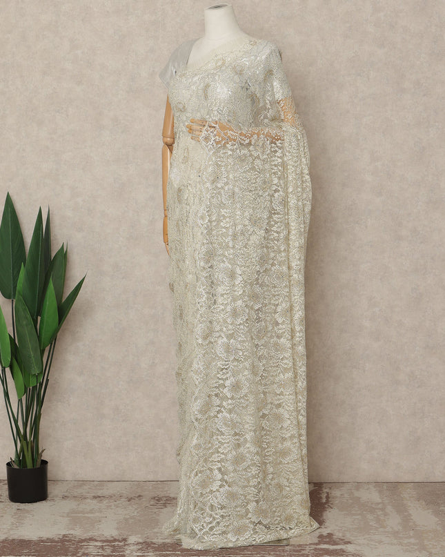 Champagne Gold Premium French Metallic Chantilly Saree Lace With Stonework 5.5 Mtrs 110 Cms Width France-D27777