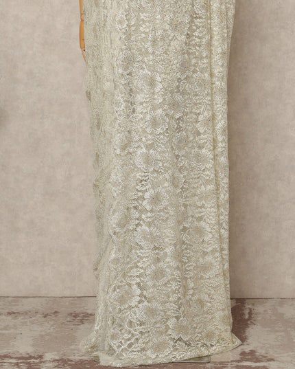 Champagne Gold Premium French Metallic Chantilly Saree Lace With Stonework 5.5 Mtrs 110 Cms Width France-D27777