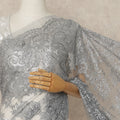 Silver Grey Premium French Metallic Chantilly Saree Lace With Stonework 5.5 Mtrs 110 Cms Width France-D27782