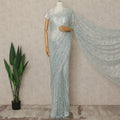 Mint Blue Premium French Metallic Chantilly Saree Lace With Stonework 5.5 Mtrs 110 Cms Width France-D27779