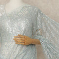 Mint Blue Premium French Metallic Chantilly Saree Lace With Stonework 5.5 Mtrs 110 Cms Width France-D27779