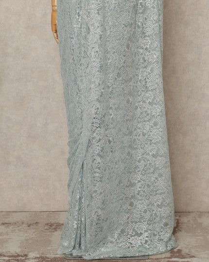 Mint Blue Premium French Metallic Chantilly Saree Lace With Stonework 5.5 Mtrs 110 Cms Width France-D27779
