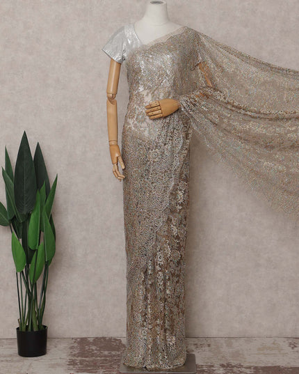 Gold French Chantilly Lace Saree | Regal