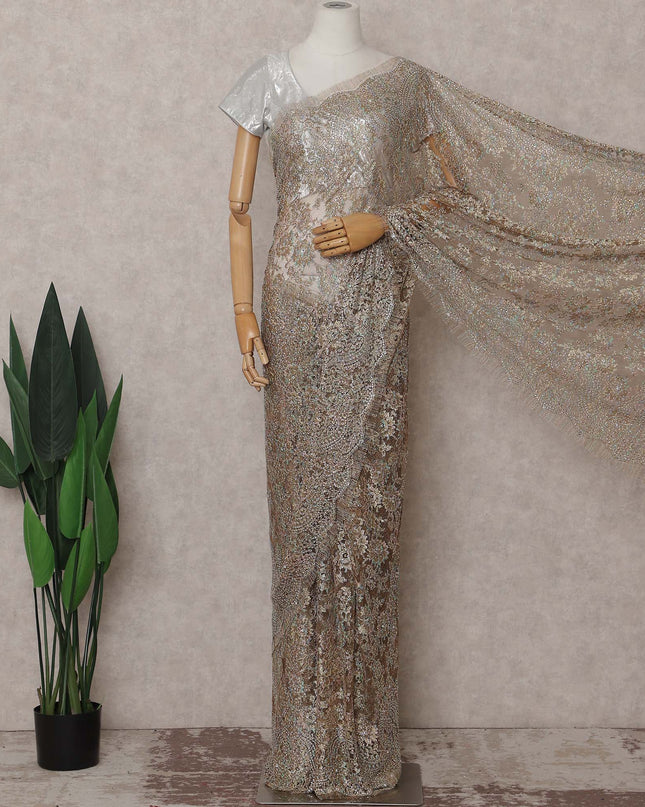 Gold French Chantilly Lace Saree | Regal