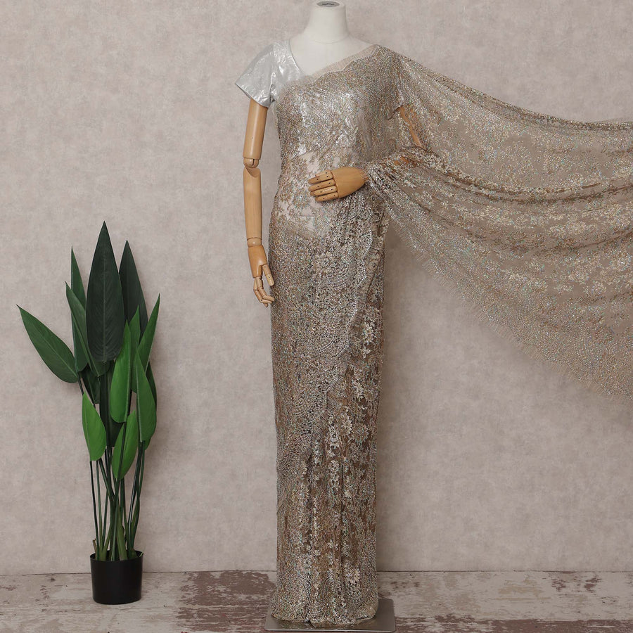 Gold French Chantilly Lace Saree | Regal