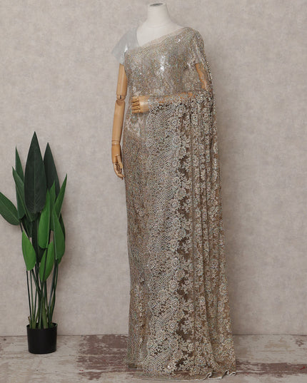 Gold French Chantilly Lace Saree | Regal