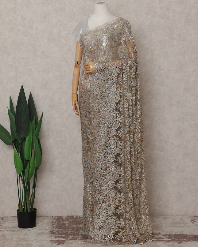 Gold French Chantilly Lace Saree | Regal