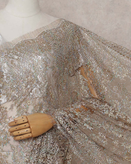 Gold French Chantilly Lace Saree | Regal