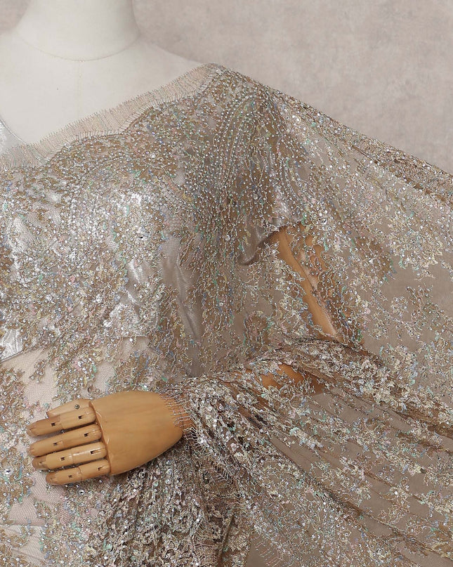 Gold French Chantilly Lace Saree | Regal