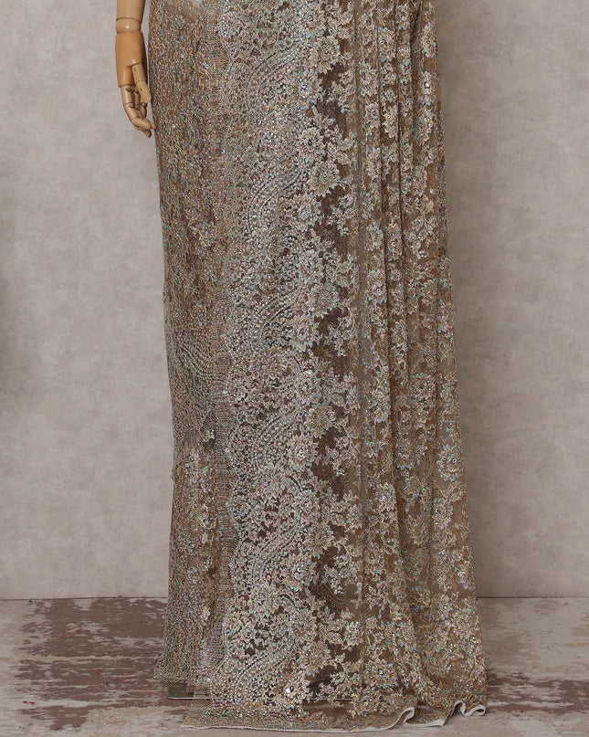 Gold French Chantilly Lace Saree | Regal