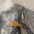 Black Premium French Metallic Chantilly Saree Lace With Stonework 5.5 Mtrs 110 Cms Width France-D27774