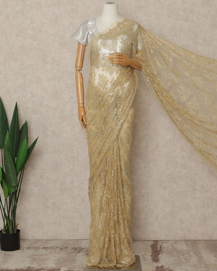 Classic Gold Premium French Metallic Chantilly Saree Lace With Stonework 5.5 Mtrs 110 Cms Width France-D27773