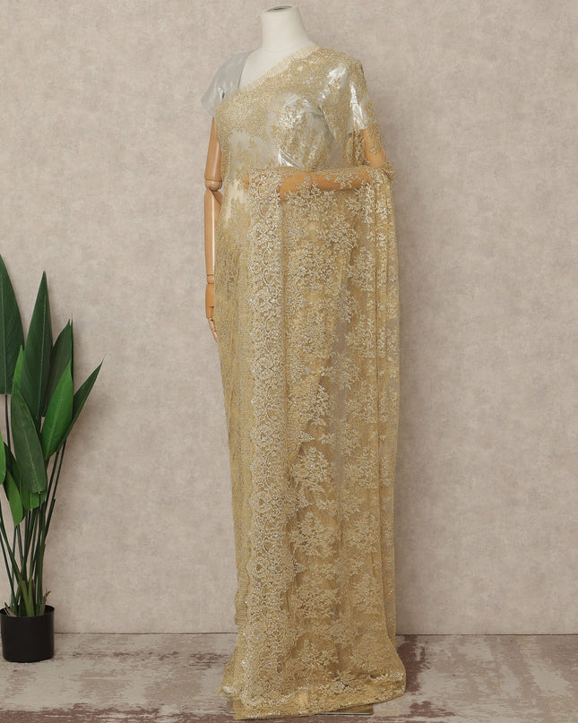 Classic Gold Premium French Metallic Chantilly Saree Lace With Stonework 5.5 Mtrs 110 Cms Width France-D27773