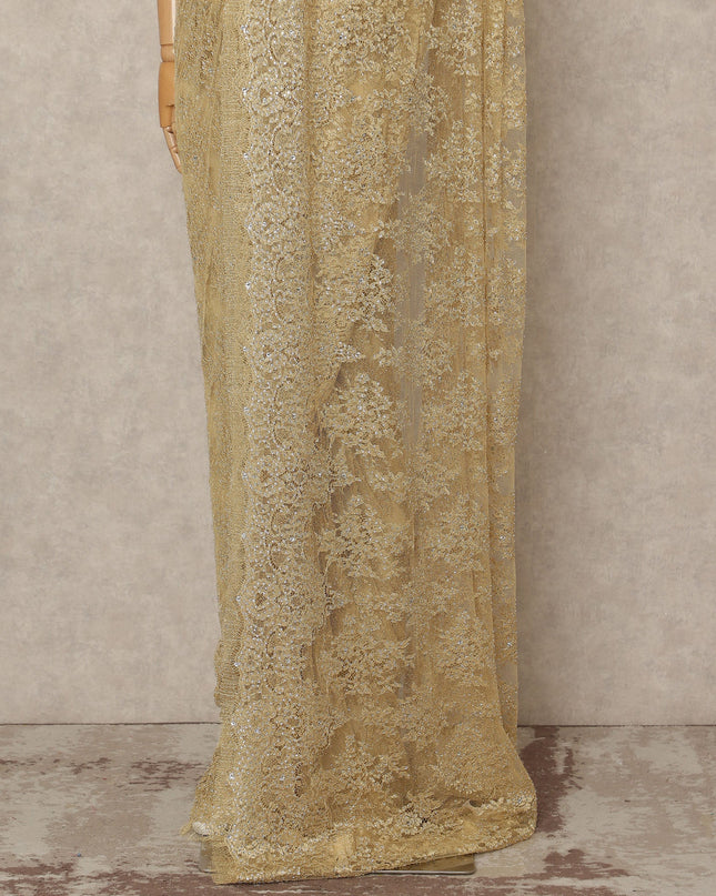 Classic Gold Premium French Metallic Chantilly Saree Lace With Stonework 5.5 Mtrs 110 Cms Width France-D27773
