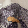 Deep Plum Premium French Metallic Chantilly Saree Lace With Stonework 5.5 Mtrs 110 Cms Width France-D27771