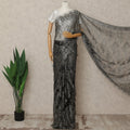 Gunmetal Black Premium French Metallic Chantilly Lace Saree Fabric, 5.5 Mtrs Length, 110 Cms Width, Crafted in France – Luxurious Metallic Floral Lace, Blouse Not Included-D26424
