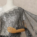 Gunmetal Black Premium French Metallic Chantilly Lace Saree Fabric, 5.5 Mtrs Length, 110 Cms Width, Crafted in France – Luxurious Metallic Floral Lace, Blouse Not Included-D26424