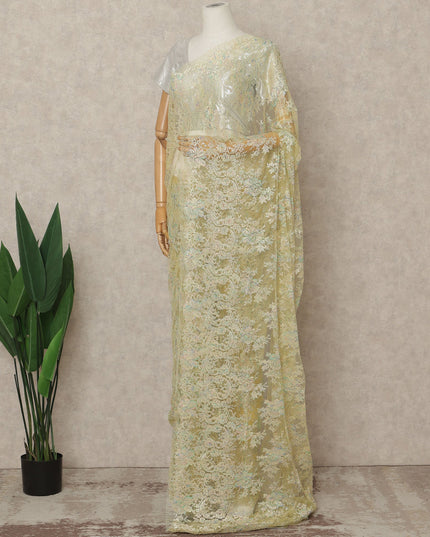 French Chantilly Lace Saree Piece - Butter Yellow