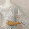 Silver Premium French Metallic Chantilly Lace Saree Fabric, 5.5 Mtrs Length, 110 Cms Width, Crafted in France – Exquisite Metallic Floral Lace, Blouse Not Included-D26419