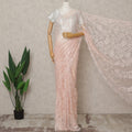 Peachy Pink Premium French 2Tone Chantilly Lace Saree with Stone Work, Width 110 Cms, 5.5 Mtrs, France-D25581