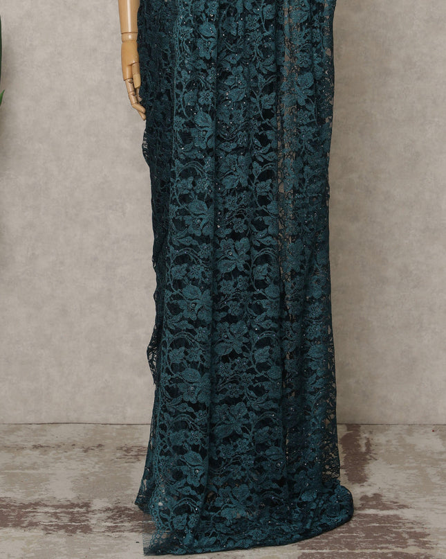 Teal Premium French 2Tone Chantilly Lace Saree with Stone Work, Width 110 Cms, 5.5 Mtrs, France-D25579 Regal Fabrics