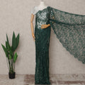 Emerald Green Premium French 2-Tone Chantilly Lace Saree with Stonework, 5.5 Mtrs with 110 Cms Width, Imported from France-D25424
