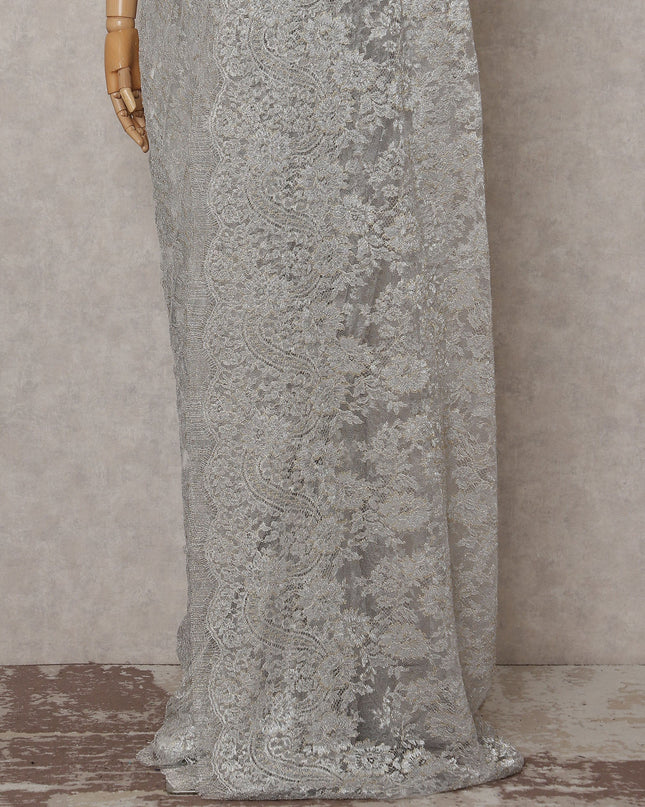 Pearl Grey Silver French Chantilly Lace Saree