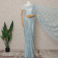 Sky Blue Premium French Metallic Chantilly Lace Saree Fabric – 5.5 Meters Length, Width 110 Cms, Made in France-D25606
