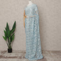 Sky Blue Premium French Metallic Chantilly Lace Saree Fabric – 5.5 Meters Length, Width 110 Cms, Made in France-D25606