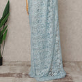 Sky Blue Premium French Metallic Chantilly Lace Saree Fabric – 5.5 Meters Length, Width 110 Cms, Made in France-D25606
