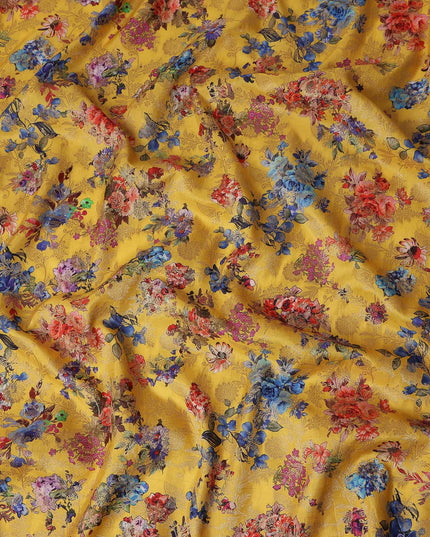 Yellow Bouquet Floral Jacquard Viscose Crepe 110cm