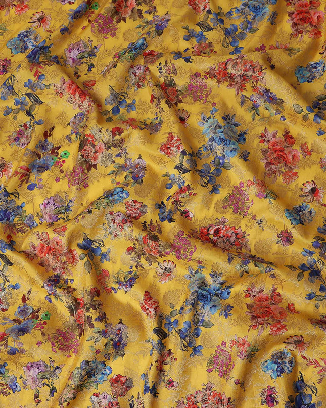 Yellow Bouquet Floral Jacquard Viscose Crepe 110cm