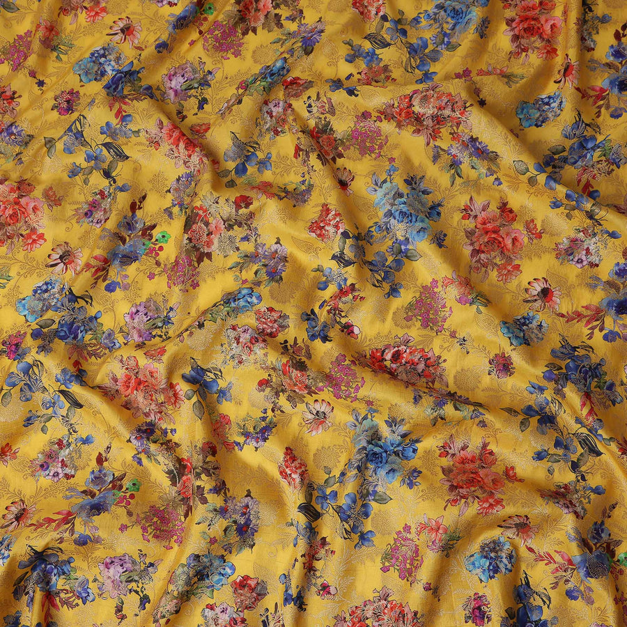 Yellow Bouquet Floral Jacquard Viscose Crepe 110cm