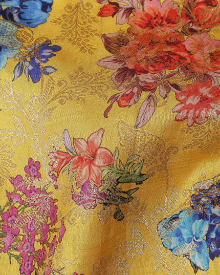 Yellow Bouquet Floral Jacquard Viscose Crepe 110cm