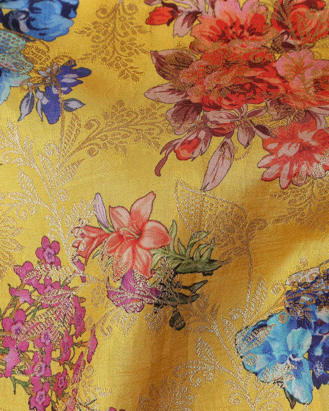 Yellow Bouquet Floral Jacquard Viscose Crepe 110cm