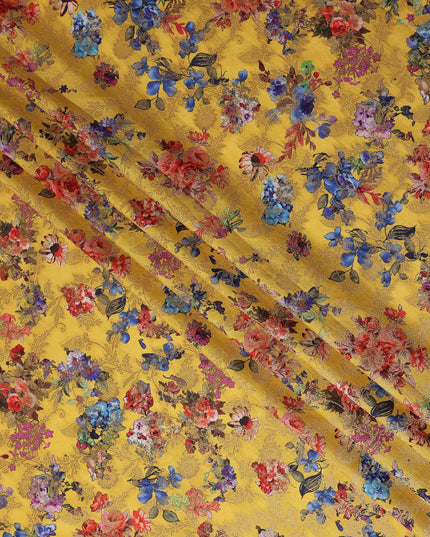 Yellow Bouquet Floral Jacquard Viscose Crepe 110cm