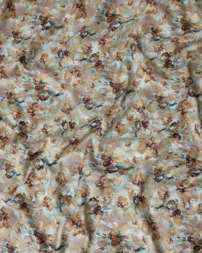 Beige Abstract Floral Jacquard Viscose Crepe 110cm