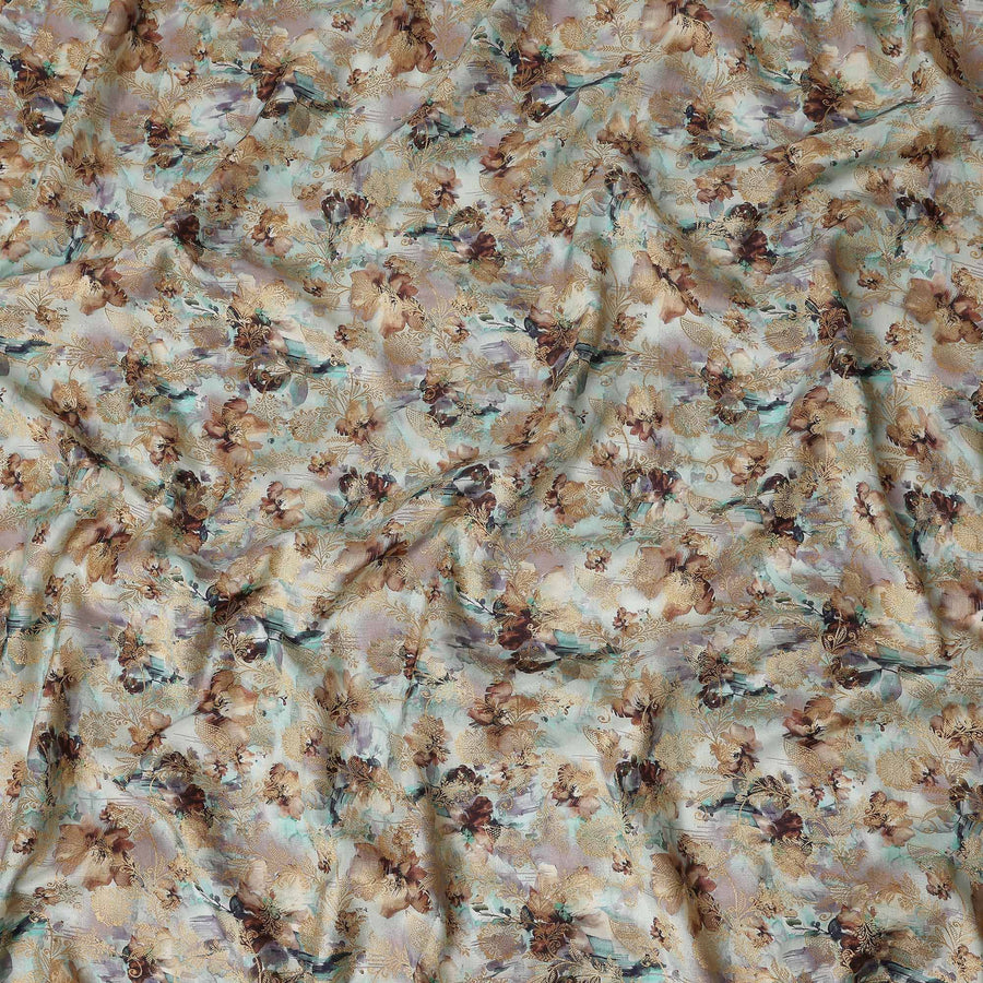 Beige Abstract Floral Jacquard Viscose Crepe 110cm