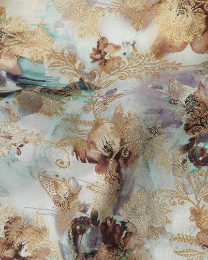 Beige Abstract Floral Jacquard Viscose Crepe 110cm