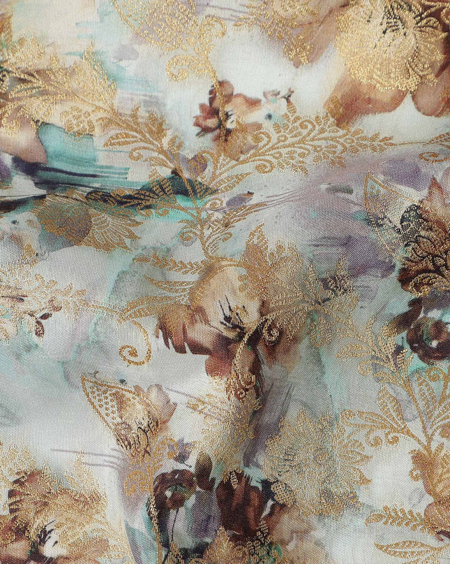 Beige Abstract Floral Jacquard Viscose Crepe 110cm