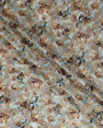 Beige Abstract Floral Jacquard Viscose Crepe 110cm