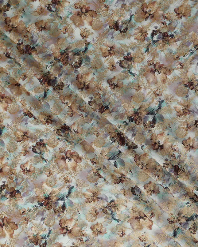 Beige Abstract Floral Jacquard Viscose Crepe 110cm