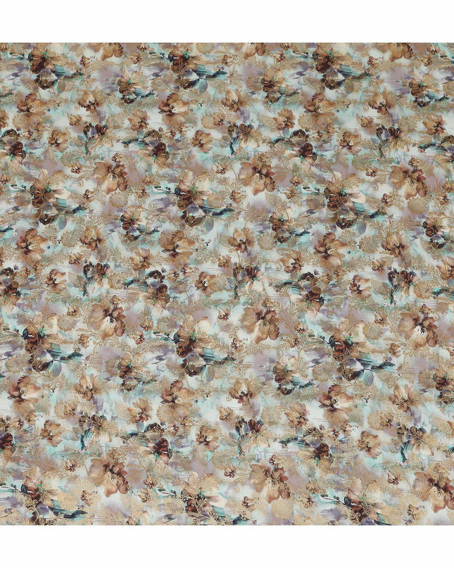 Beige Abstract Floral Jacquard Viscose Crepe 110cm