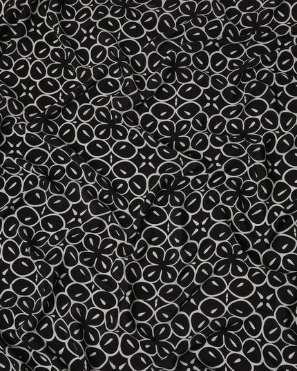 Black Geometric Pure Silk Crepe Fabric 110cm - 0685602