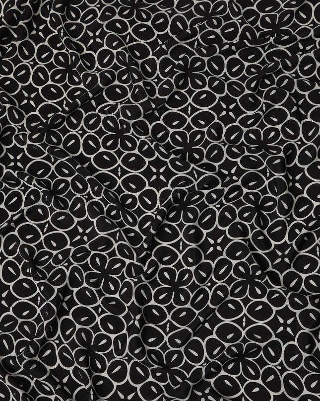 Black Geometric Pure Silk Crepe Fabric 110cm - 0685602