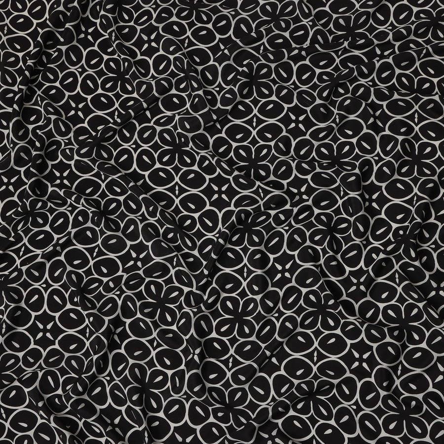 Black Geometric Pure Silk Crepe Fabric 110cm - 0685602