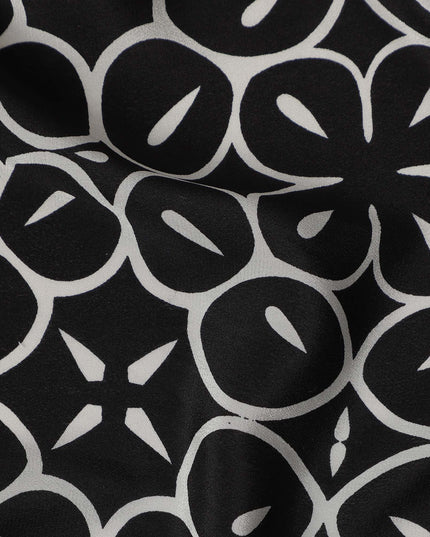 Black Geometric Pure Silk Crepe Fabric 110cm - 0685602