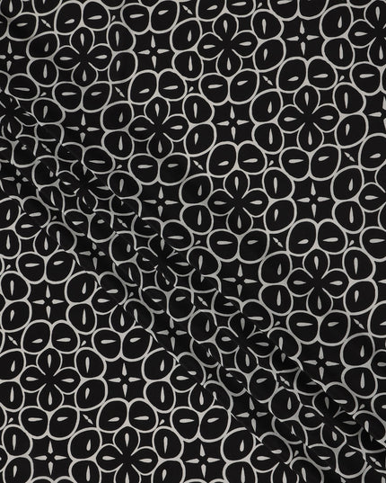 Black Geometric Pure Silk Crepe Fabric 110cm - 0685602